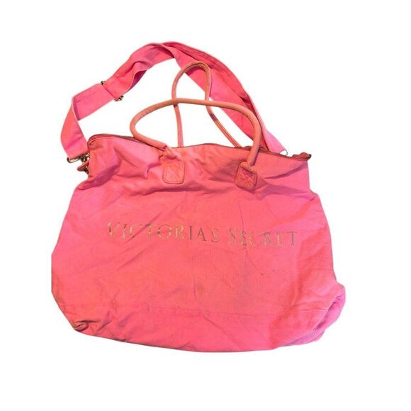 Victorias Secret Pink Canvas Tote Bag With Dual Handles & Adjustable Strap - Picture 1 of 8